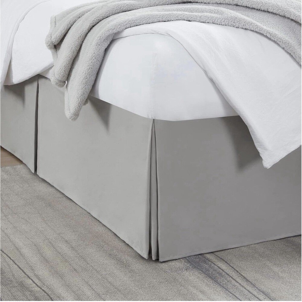 Nestl Silver Full Size Bed Skirt 14" Drop Tailored Pleated Microfiber Gray New